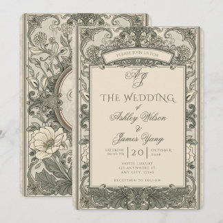 Gold Brown Floral Botanical Wedding Invitation