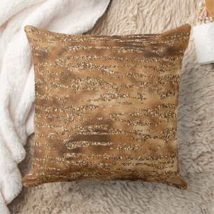 Gold Brown Glitter Stripes Throw Pillow