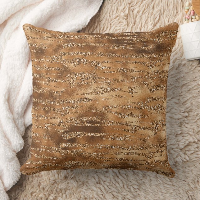 Gold Brown Glitter Stripes Throw Pillow (Blanket)