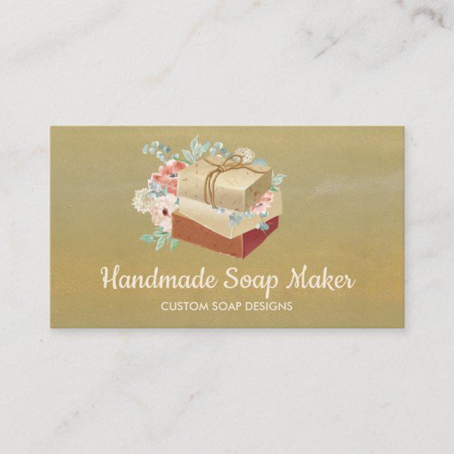 Gold Brown Handmade Bath Bomb Soap Maker Business Card (Front)