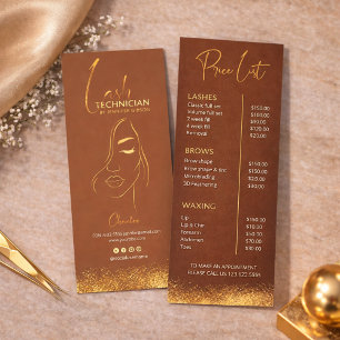 Gold & Brown Lash Tech Price List Luxury Beauty Rack Card