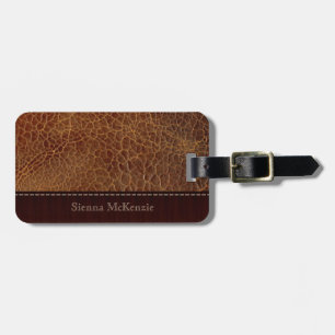 Gold brown Leather Look Luggage Tag