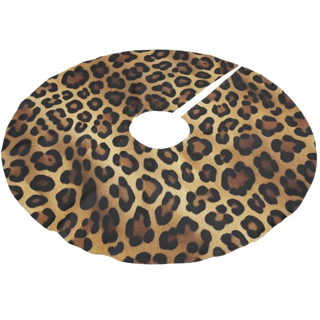 Gold Brown Leopard Animal print Brushed Polyester Tree Skirt (Angled)