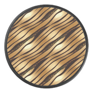 Gold Brown Leopard Animal Print Stripes Hockey Puck