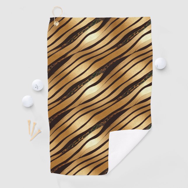Gold Brown Leopard Print Stripes Golf Towel (InSitu)