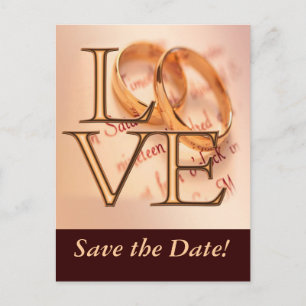 Gold/Brown LOVE, Wedding Bands O Design Announcement Postcard