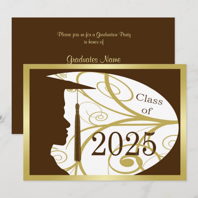 Gold/Brown Man Silhouette 2025 Graduation Party Invitation (Front/Back)