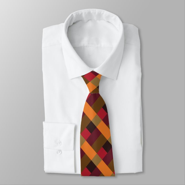 Gold Brown Orange Cardinal Red Colour Block Tie (Tied)