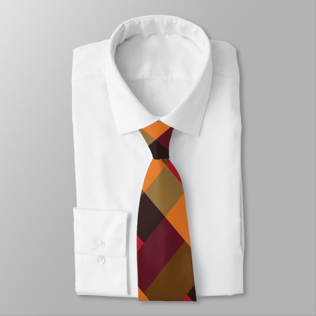 Gold Brown Orange Cardinal Red Colour Block Tie (Tied)