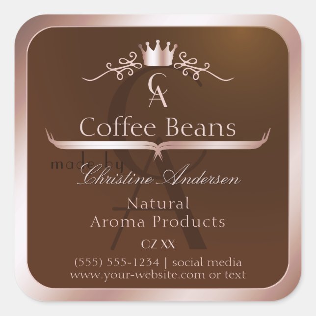 Gold Brown Product Label Rosegold Frame Monogram (Front)