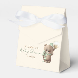 Gold Brown Sage Green Teddy Bear Baby Shower Favor Box