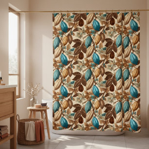 Gold Brown Turquoise Cacao Botanical Pattern