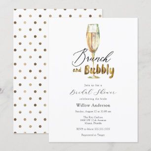 Gold Brunch and Bubbly Champagne Bridal Shower Inv Invitation