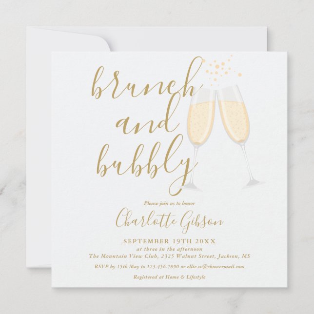 Gold Brunch And Bubbly QR Code Bridal Shower Invitation (Front)