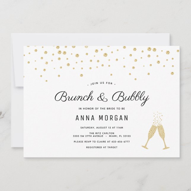 Gold Brunch et Bubbly invitation à la douche nupti (Devant)