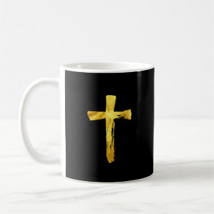 Gold Brush Cross - Christian Jesus God Crucifix Coffee Mug
