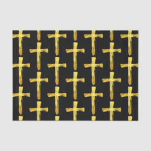 Gold Brush Cross - Christian Religious Crucifix Tissue Paper