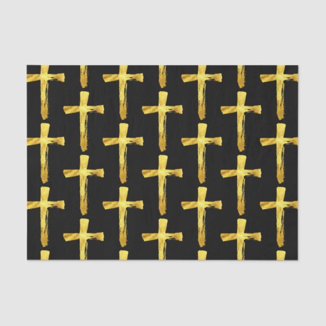 Gold Brush Cross - Christian Religious Crucifix Tissue Paper (Front)