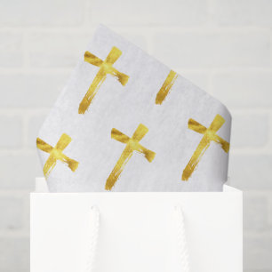 Gold Brush Cross - Elegant Christian Jesus God Tissue Paper