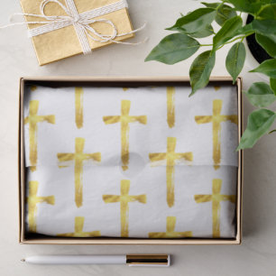 Gold Brush Cross - Modern Christian Crucifix Tissue Paper