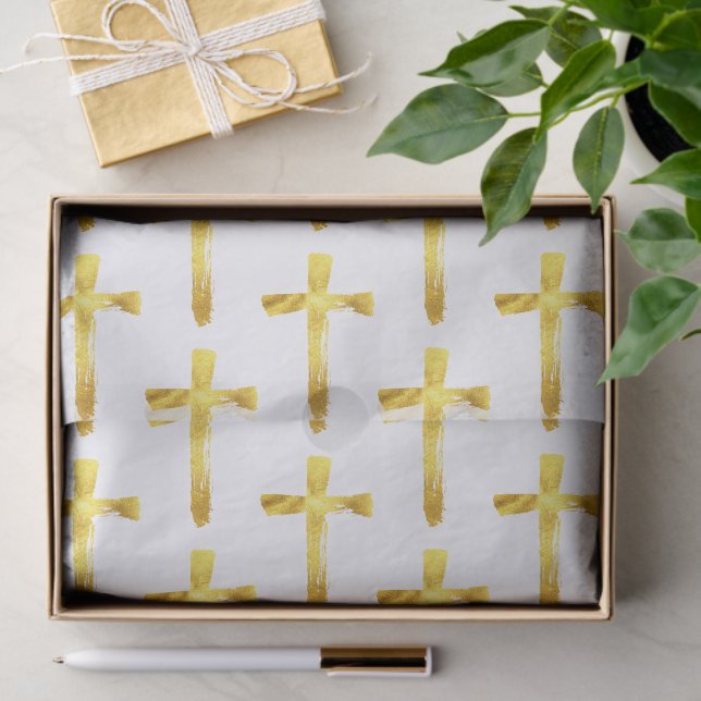 Gold Brush Cross - Modern Christian Crucifix Tissue Paper (Gift)