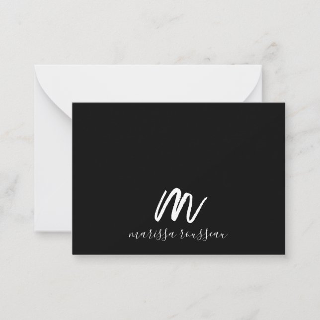 Gold Brush Painted Monogram Script Name Black Card (Front)