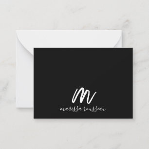 Gold Brush Painted Monogram Script Name Black Card