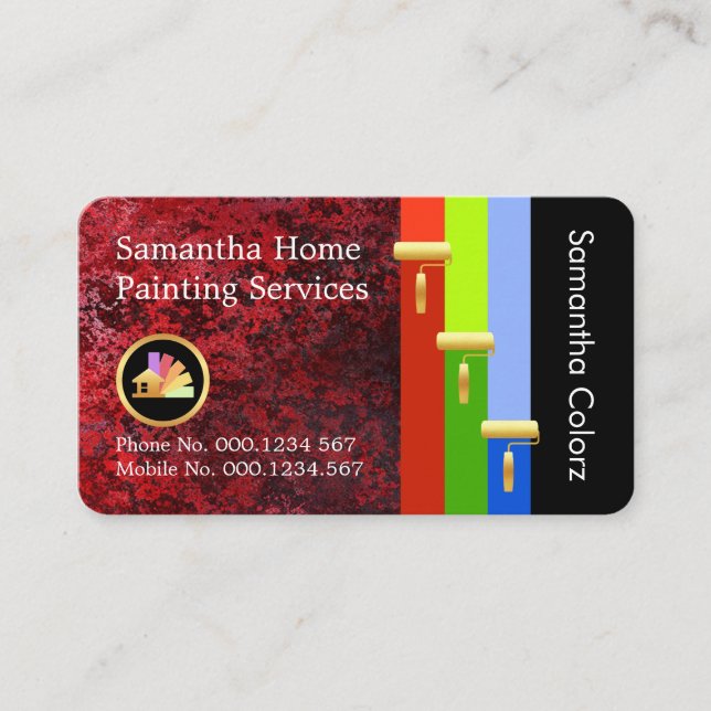 Gold Brush Painting Paint Stripes On Red Grunge Business Card (Front)