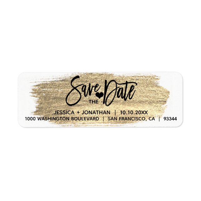 Gold Brush SAVE THE DATE Wedding Return Address (Front)