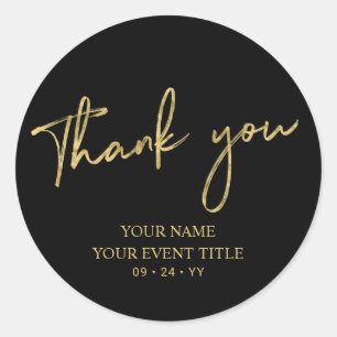 Gold Brush Script Birthday Party Thank you Favour Classic Round Sticker