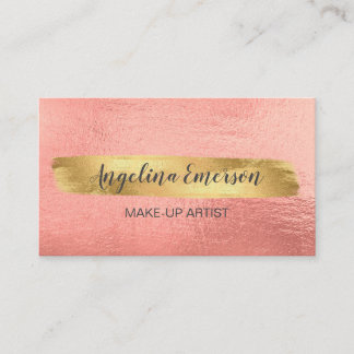 Gold Brush Stoke on Pink Makeup Artist Hair Salon Business Card