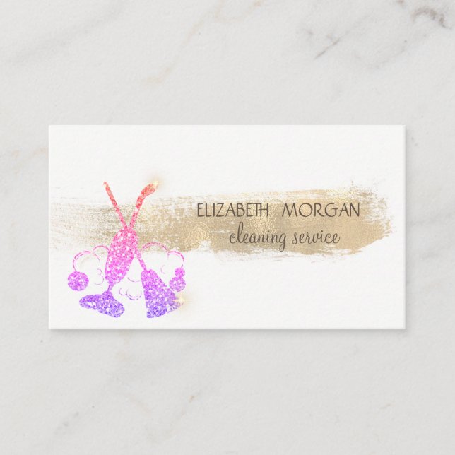  Gold Brush Stroke,Broom,Glitter Vacuum cleaner Business Card (Front)