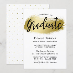Gold Brush Stroke Graduation Party Invitation