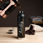 Gold Brush stroke Handlettering Name Script Custom Water Bottle<br><div class="desc">Add a touch of elegance and personalization to your hydration routine with this Gold Brush Stroke Handlettering Name Script Custom Water Bottle. Designed to be customized, this water bottle features a printed gold brush stroke that beautifully underlines the name of your choice. Make a statement with this sleek black water...</div>