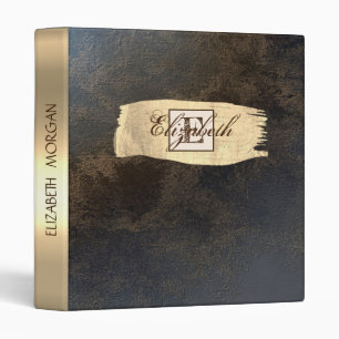 Gold Brush Stroke,Leather , Monogram -Personalized Binder
