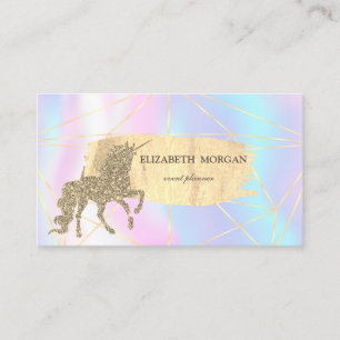 Gold Brush Stroke,Lines,Unicorn Holographic Business Card