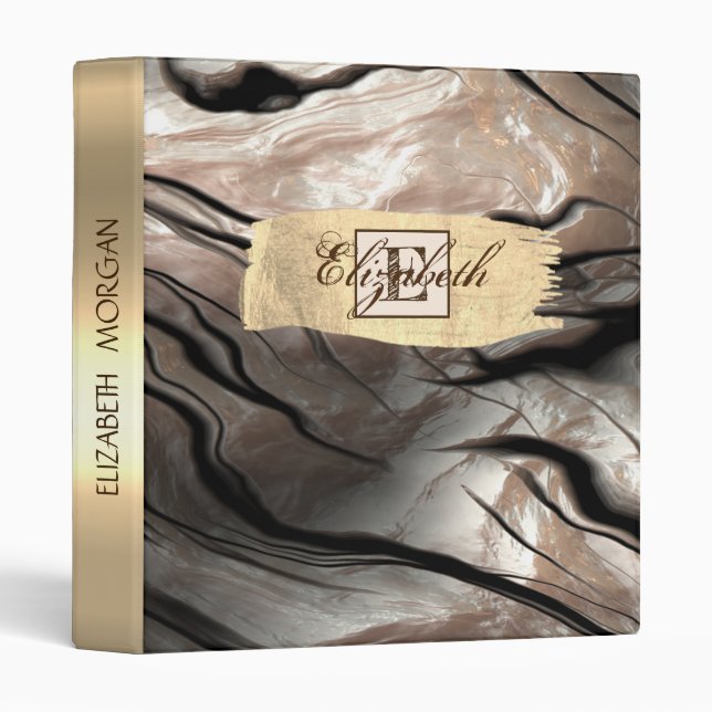 Gold Brush Stroke,Marble, Monogram -Personalized Binder (Front/Spine)