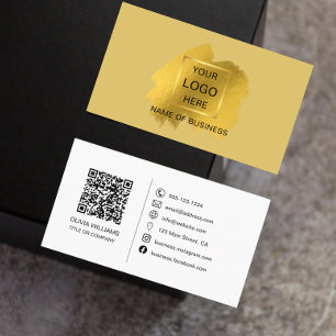Gold Brush Stroke QR code & Social Media Icon  Bus Business Card