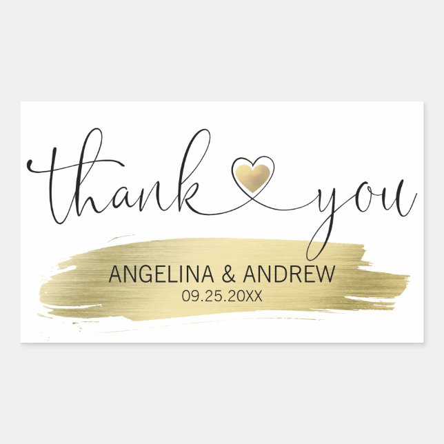 Gold Brush Stroke Thank You Wedding Sticker (Front)