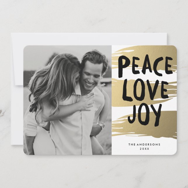 Gold Brush Strokes | Holiday Photo Card (Front)