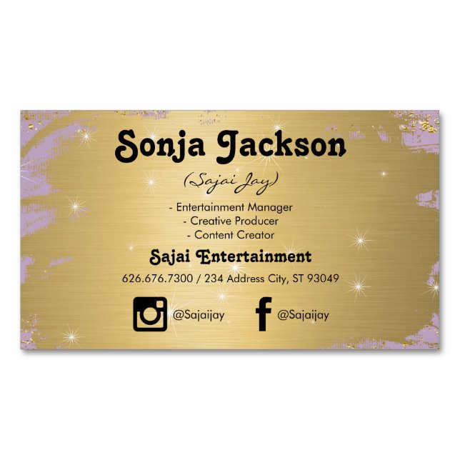 Gold Brushed and Purple with Sparkle Magnetic Business Card (Front)