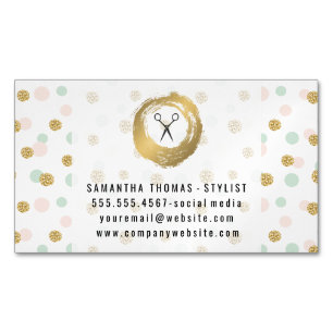 Gold Brushed   Glitter Polka Dots Magnetic Business Card