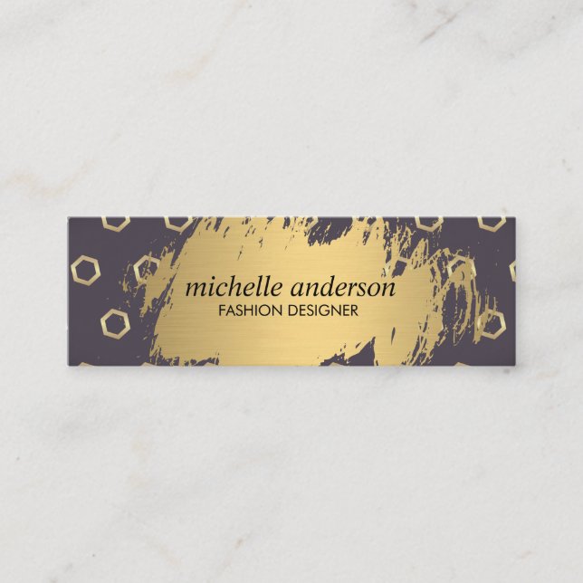 Gold Brushed | Hexagon Pattern Designer Mini Business Card (Front)