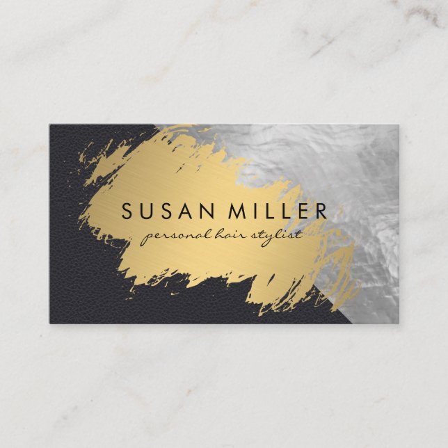 Gold Brushed Leather Metallic Business Card (Front)