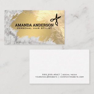 Gold Brushed Marble   Scissors Business Card