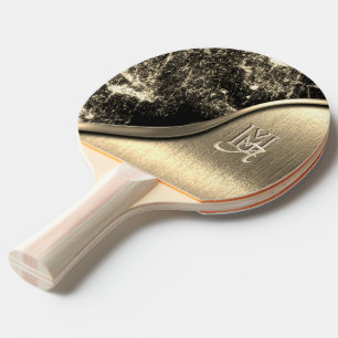 Gold Brushed Metal and Metallic Stone Monogrammed  Ping Pong Paddle