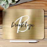 Gold Brushed Metal Black White Script Monogram  Mouse Pad<br><div class="desc">This elegant personalized mouse pad features a monogram and first name in modern black and white script on a glam gold brushed metal background.</div>