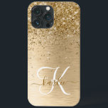 Gold Brushed Metal Glitter Monogram Name iPhone 13 Pro Max Case<br><div class="desc">Easily personalize this trendy chic phone case design featuring pretty gold sparkling glitter on a gold brushed metallic background.</div>