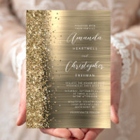 Gold Brushed Metal Glitter Script Wedding