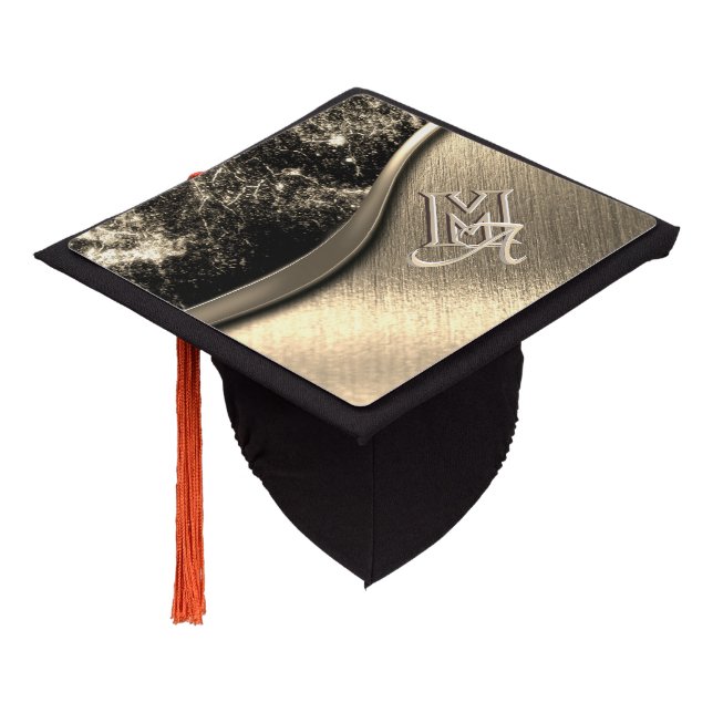 Gold Brushed Metal & Metallic Stone Graduation Cap (Angled)